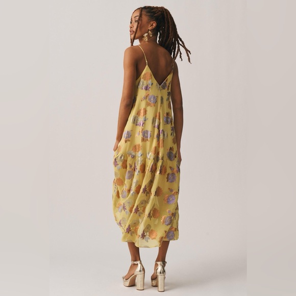 Anthropologie Delfi Collective Silk V-Neck Drop-Waist Dress - Picture 2 of 6